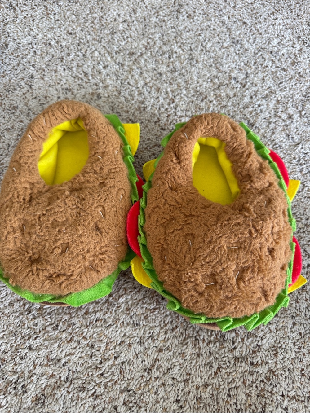 Kid Plush Brown Burger Slippers